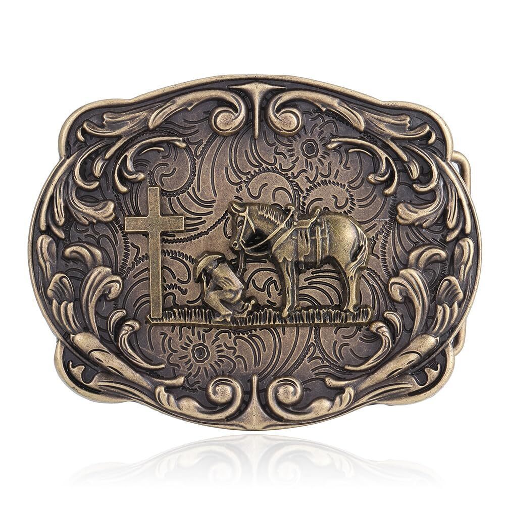 5026 Western Cowboy Belt Buckle Vintage Horse Prayer Coss Belt Buckle